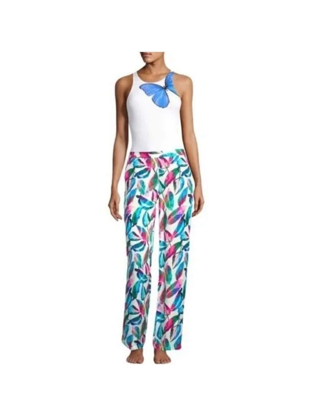 Onia Mila Multicolor Leaf Print High Waist Wide Leg Pants - Picture 2 of 9